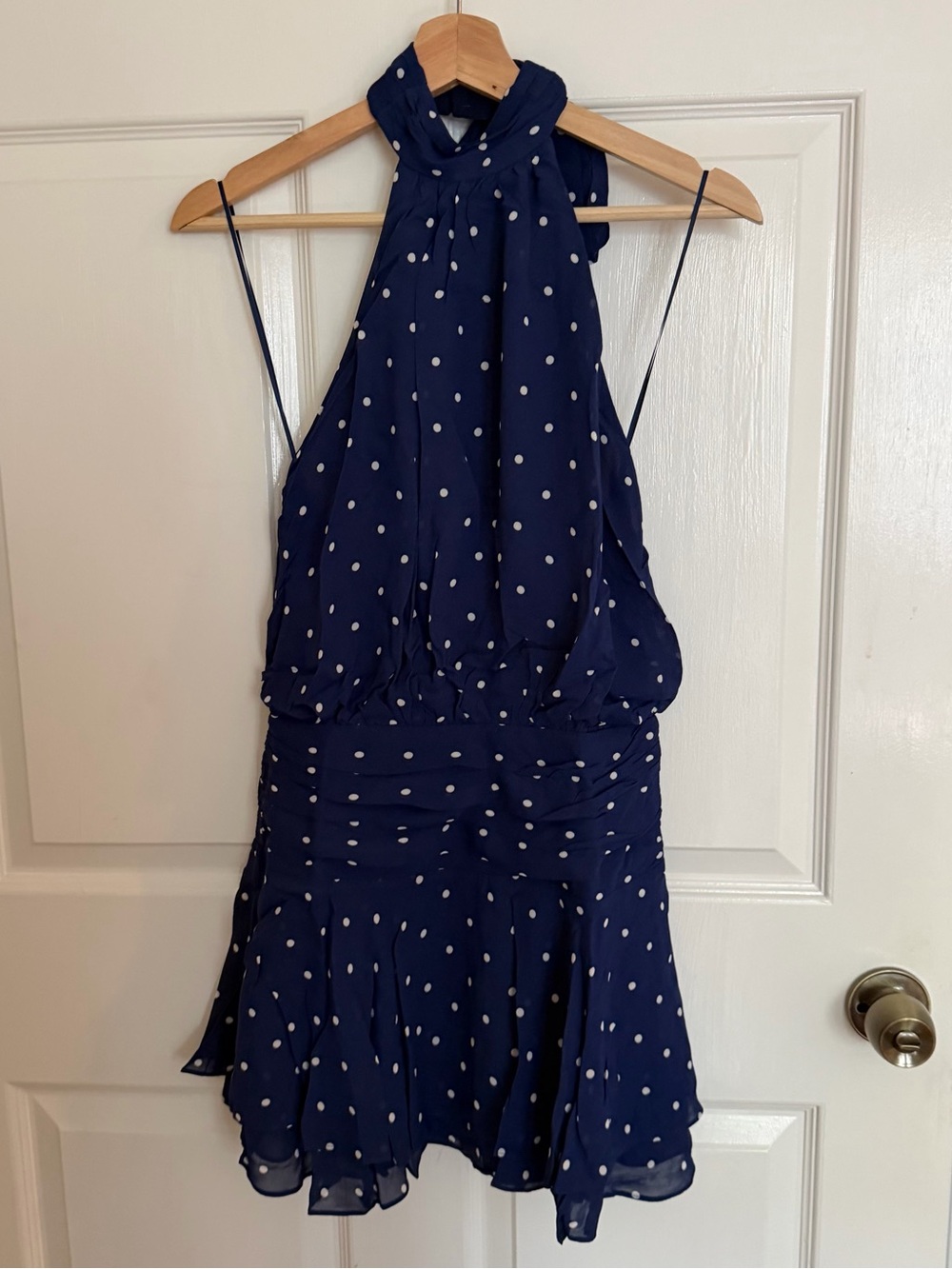 Navy Polka Dot Halter One-Piece Swim Dress for Kids